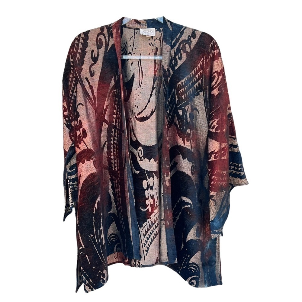 Zonda Nellis Art-to-Wear Tapestry Kimono Draped Top Chenille Scroll Lagenlook OS